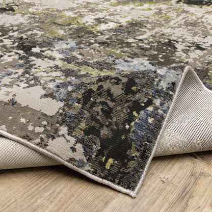 Caravan Abstract Grey/ Green Cut Pile Rug