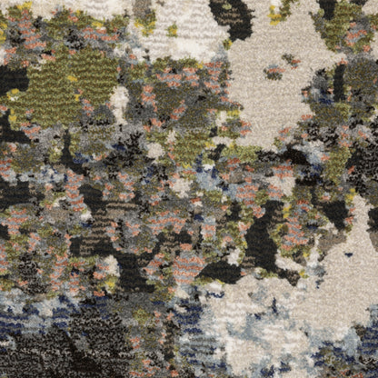 Caravan Abstract Grey/ Green Cut Pile Rug