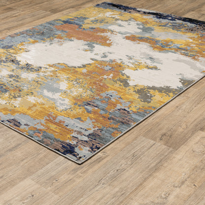 Caravan Abstract Yellow/ Blue Cut Pile Rug