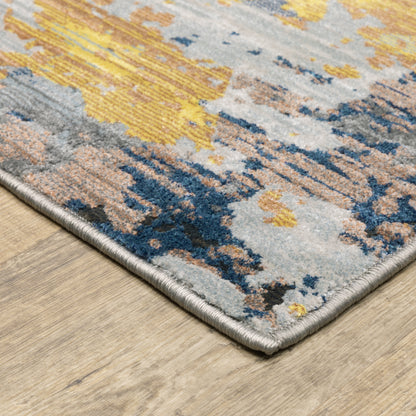 Caravan Abstract Yellow/ Blue Cut Pile Rug