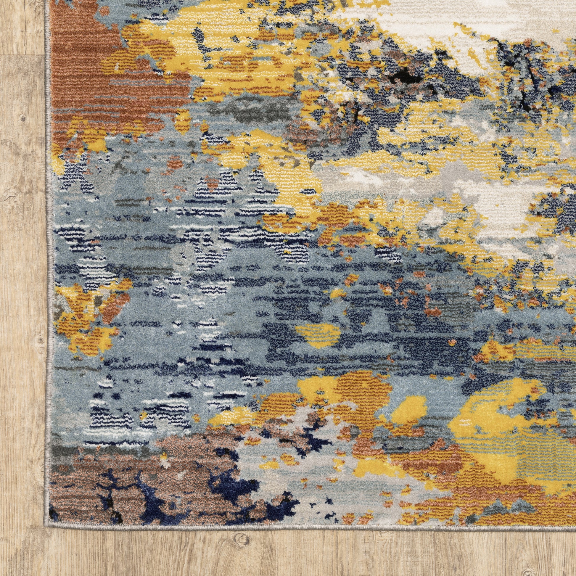 Caravan Abstract Yellow/ Blue Cut Pile Rug