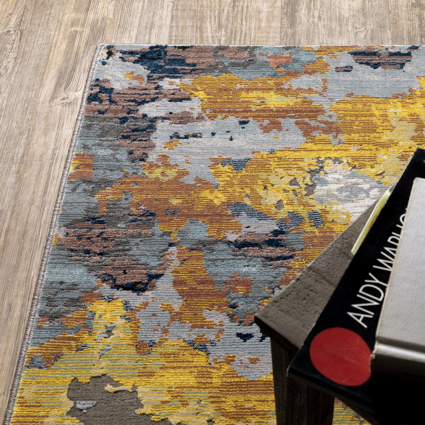 Caravan Abstract Yellow/ Blue Cut Pile Rug