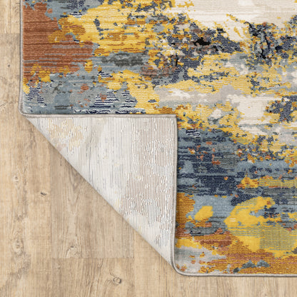 Caravan Abstract Yellow/ Blue Cut Pile Rug