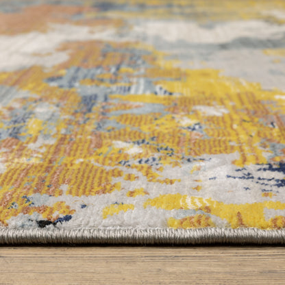 Caravan Abstract Yellow/ Blue Cut Pile Rug