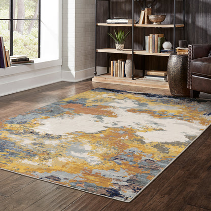 Caravan Abstract Yellow/ Blue Cut Pile Rug