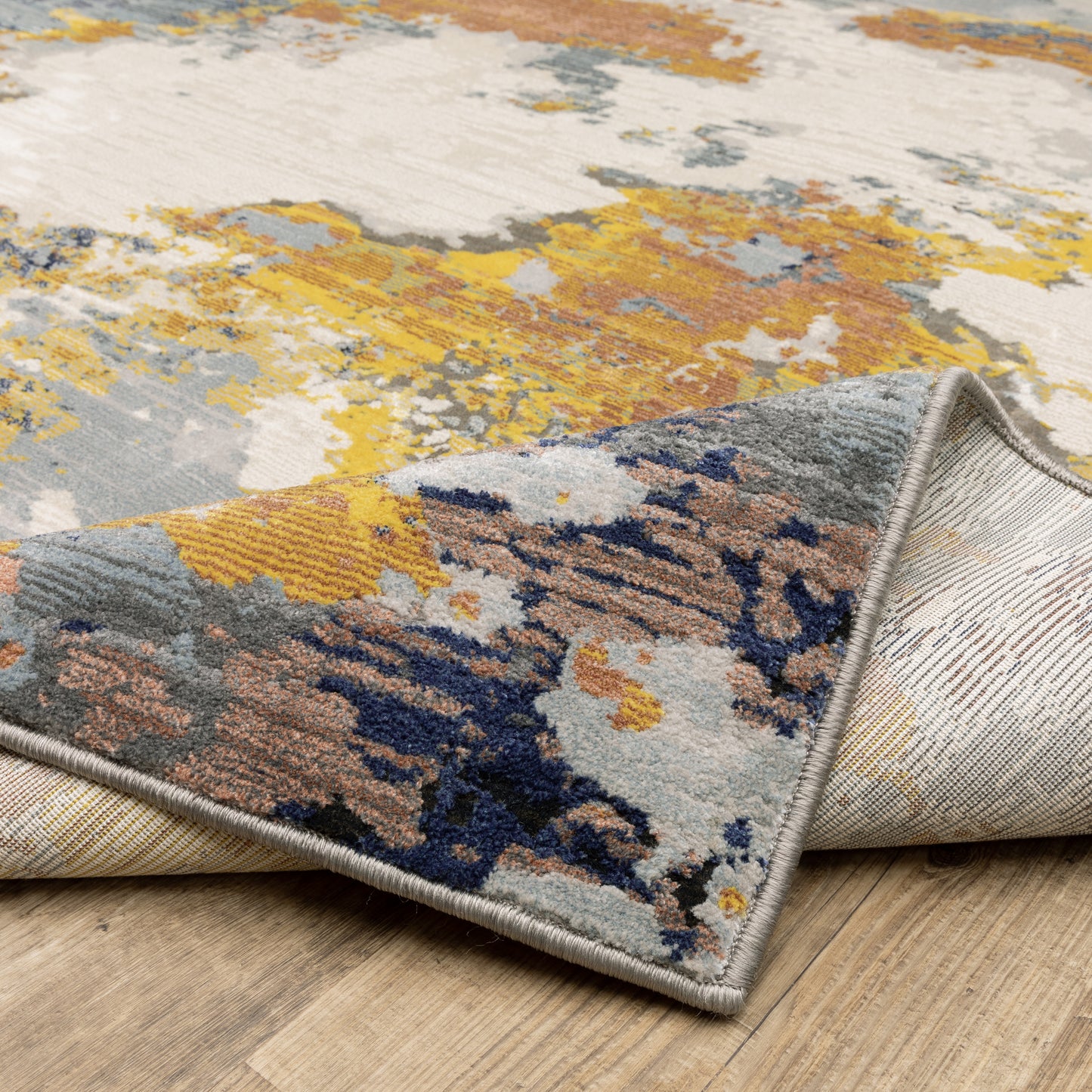 Caravan Abstract Yellow/ Blue Cut Pile Rug