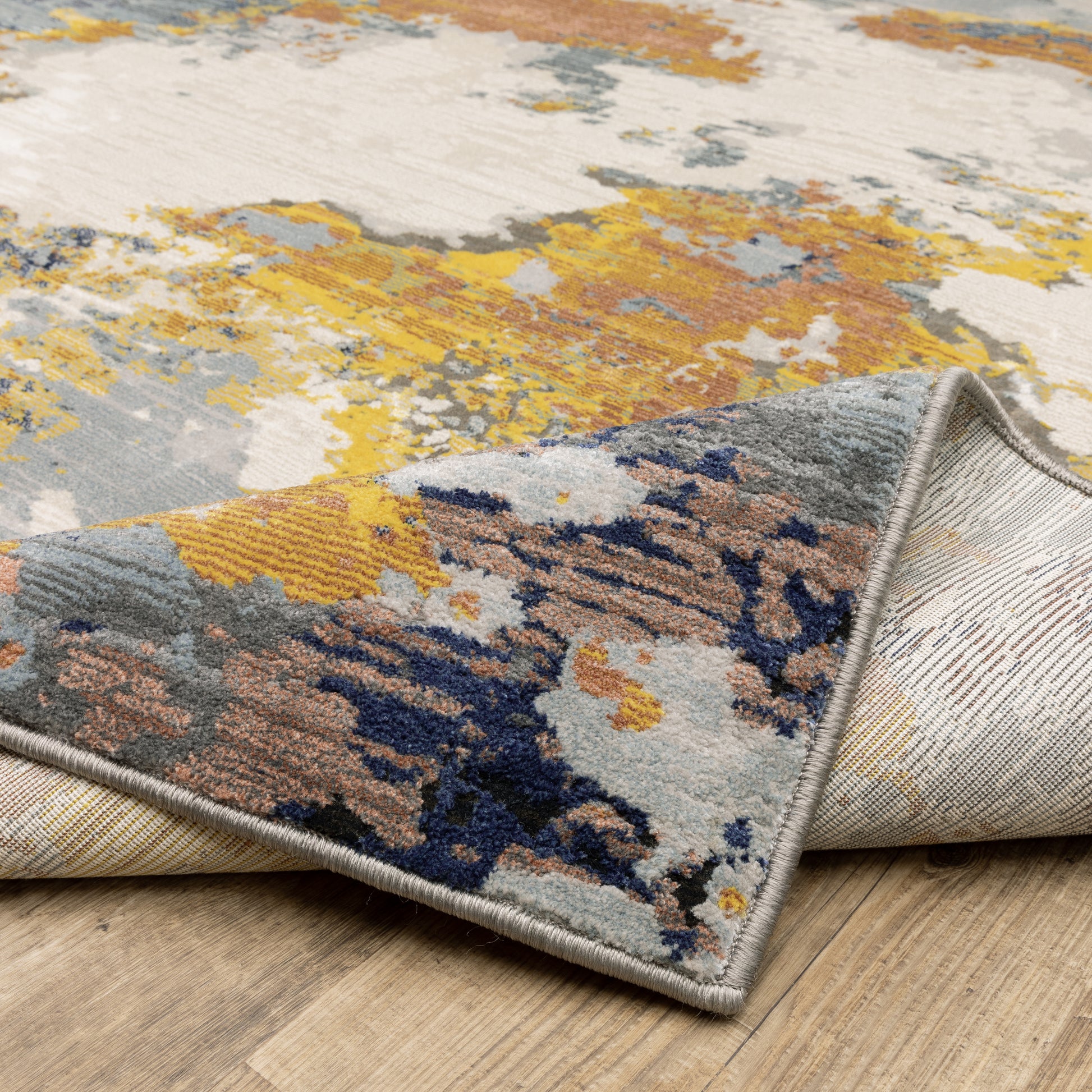 Caravan Abstract Yellow/ Blue Cut Pile Rug
