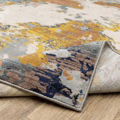 Caravan Abstract Yellow/ Blue Cut Pile Rug