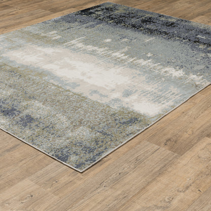 Caravan Abstract Blue/ Green Cut Pile Rug
