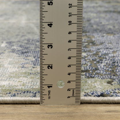 Caravan Abstract Blue/ Green Cut Pile Rug