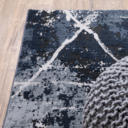 Caravan Abstract Blue/ Blue Cut Pile Rug