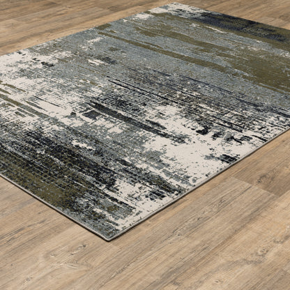Caravan Abstract Blue/ Green Cut Pile Rug
