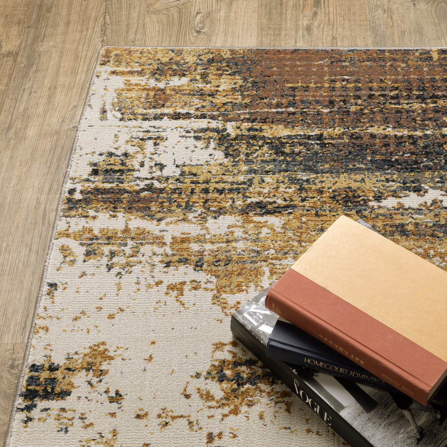 Caravan Abstract Gold/ Beige Cut Pile Rug