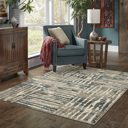 Carson Abstract Blue/ Beige Geometric Cut Pile Rug