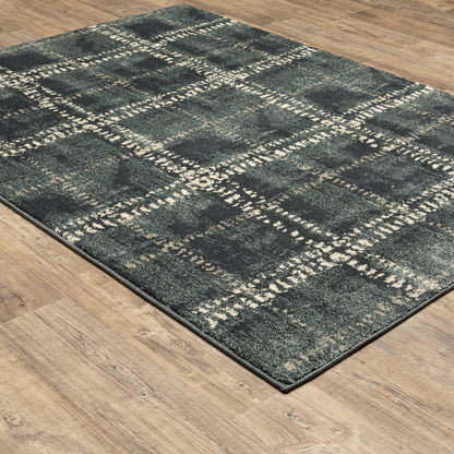 Carson Geometric Blue/ Ivory Cut Pile Rug