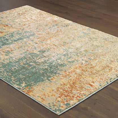 Carson Distressed Blue/ Orange Abstract Cut Pile Rug