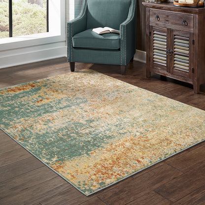 Carson Distressed Blue/ Orange Abstract Cut Pile Rug