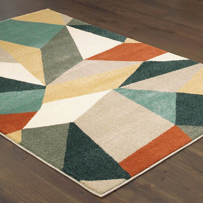 Carson Geometric Blue/ Orange Cut Pile Rug