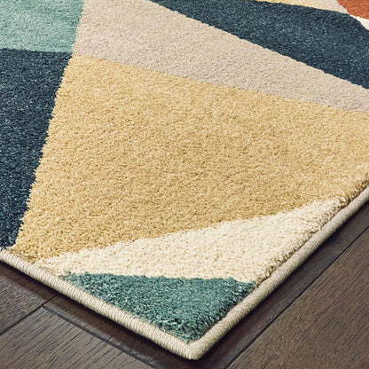 Carson Geometric Blue/ Orange Cut Pile Rug
