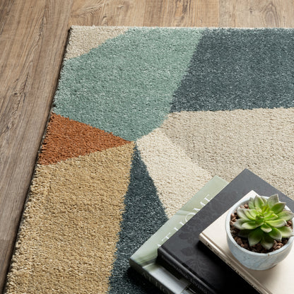 Carson Geometric Blue/ Orange Cut Pile Rug