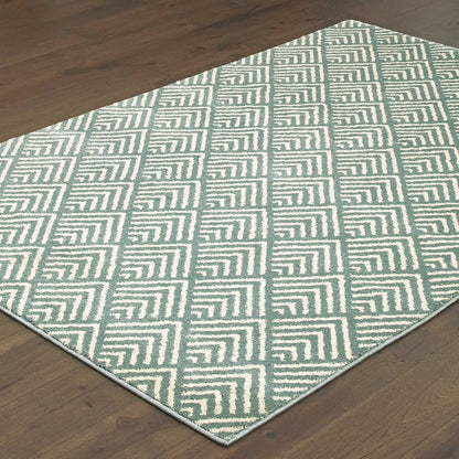Carson Geometric Blue/ Ivory Cut Pile Rug