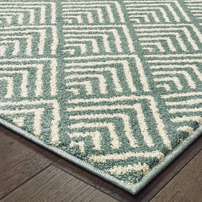 Carson Geometric Blue/ Ivory Cut Pile Rug