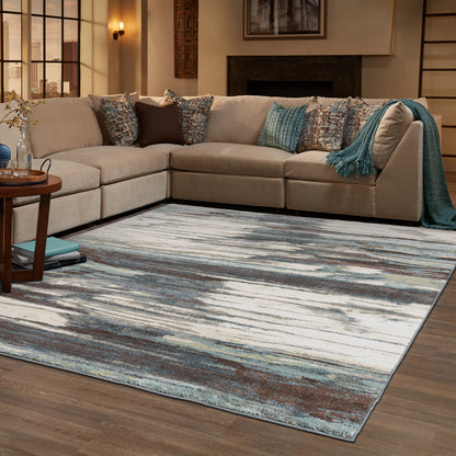 Carson Abstract Blue/ Ivory Cut Pile Rug