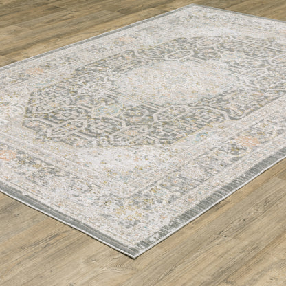Cavett Distressed Grey/ Orange Medallion Cut Pile Rug
