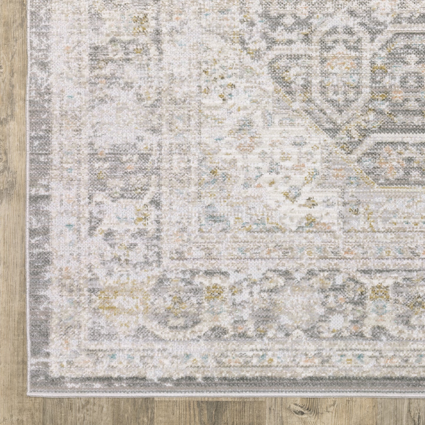 Cavett Distressed Grey/ Orange Medallion Cut Pile Rug