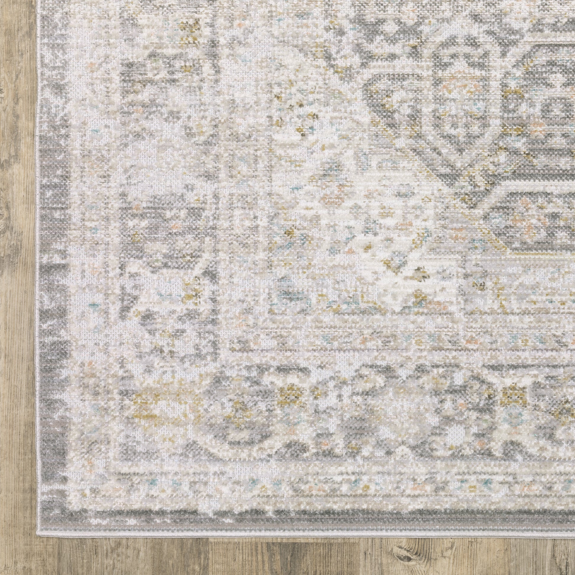Cavett Distressed Grey/ Orange Medallion Cut Pile Rug