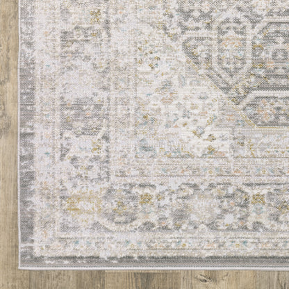 Cavett Distressed Grey/ Orange Medallion Cut Pile Rug