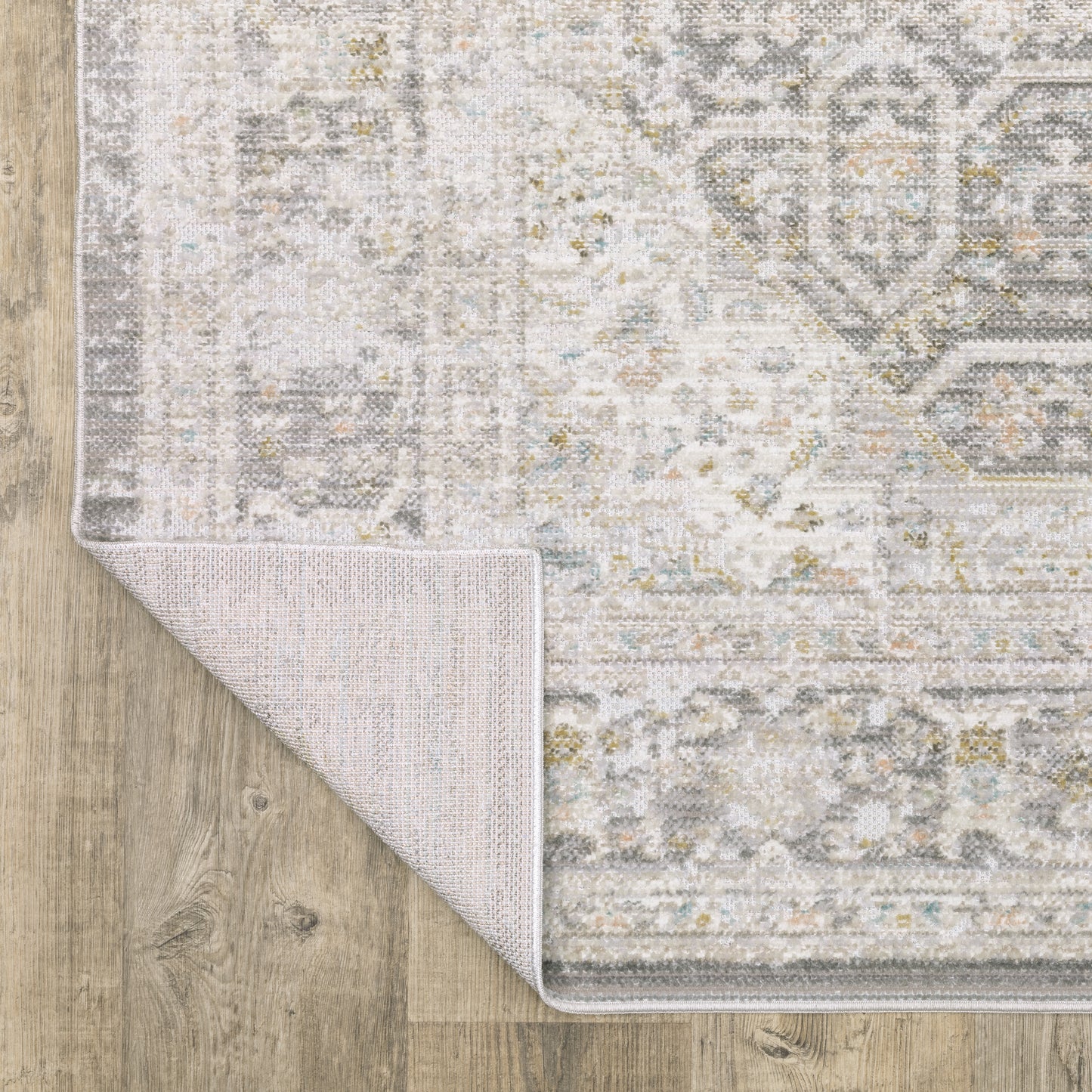 Cavett Distressed Grey/ Orange Medallion Cut Pile Rug