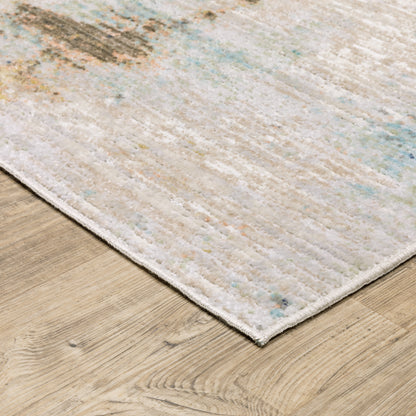 Cavett Distressed Ivory/ Blue Abstract Cut Pile Rug