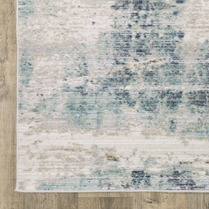 Cavett Distressed Ivory/ Blue Abstract Cut Pile Rug