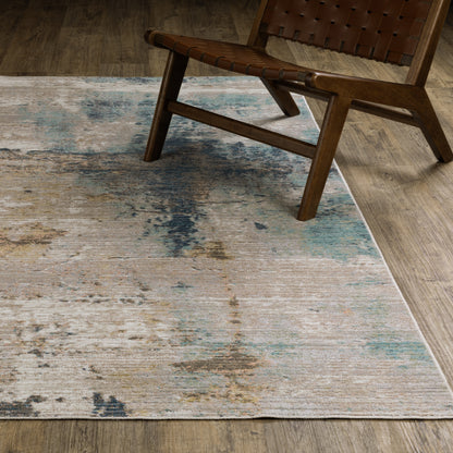 Cavett Distressed Ivory/ Blue Abstract Cut Pile Rug