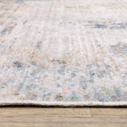 Cavett Distressed Ivory/ Blue Abstract Cut Pile Rug