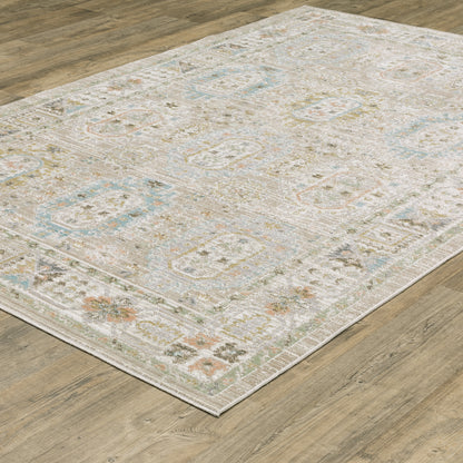 Cavett Floral Beige/ Blue Distressed Cut Pile Rug