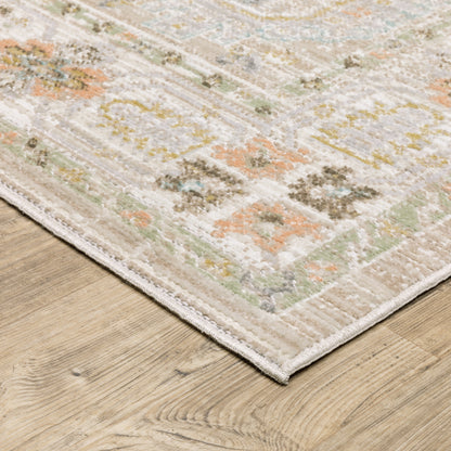 Cavett Floral Beige/ Blue Distressed Cut Pile Rug