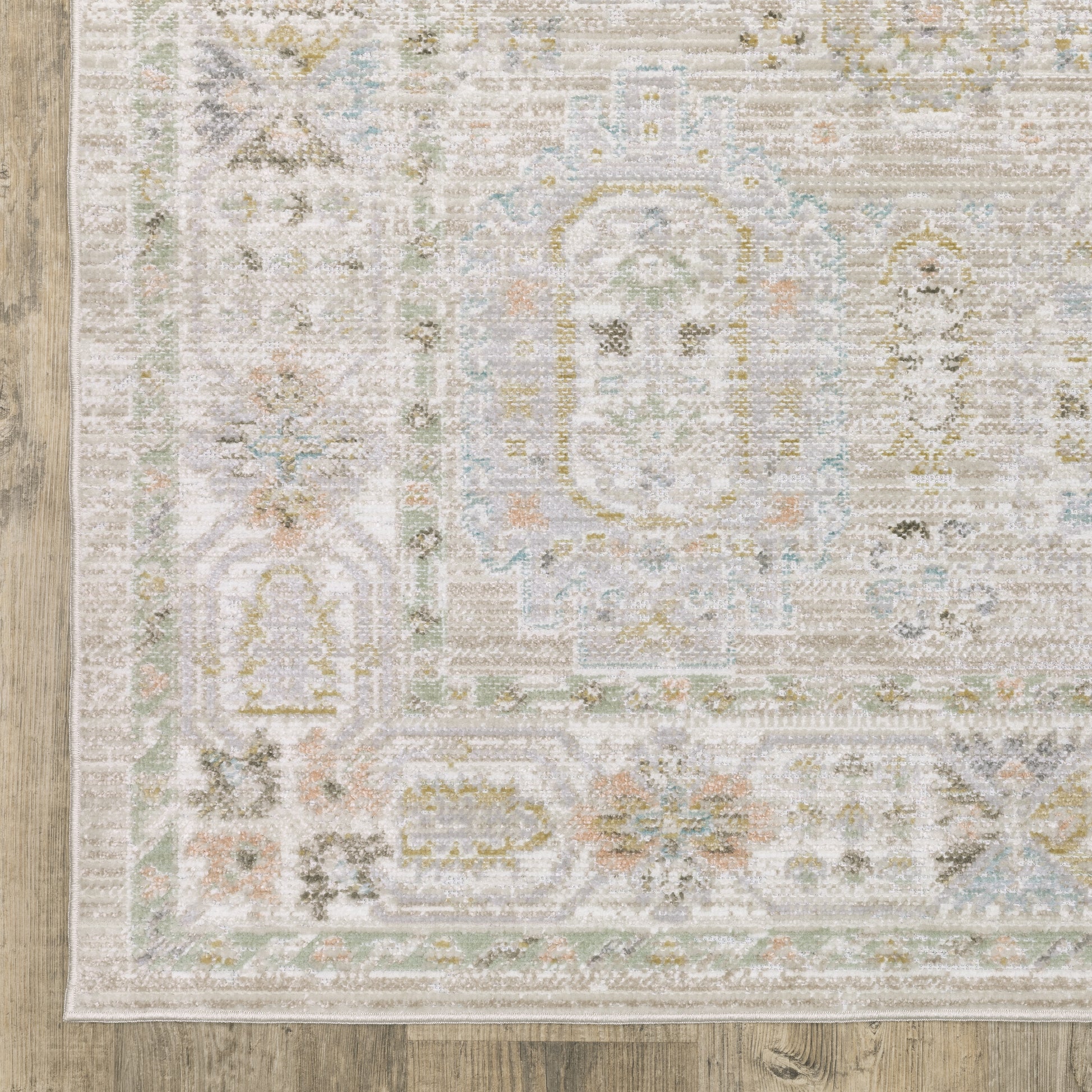Cavett Floral Beige/ Blue Distressed Cut Pile Rug