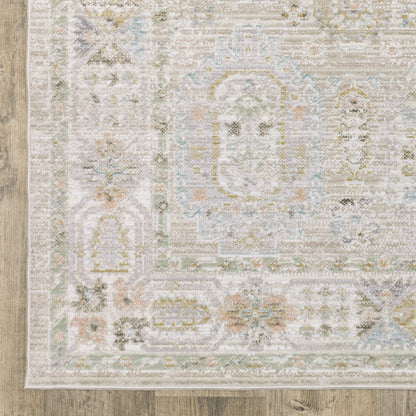 Cavett Floral Beige/ Blue Distressed Cut Pile Rug