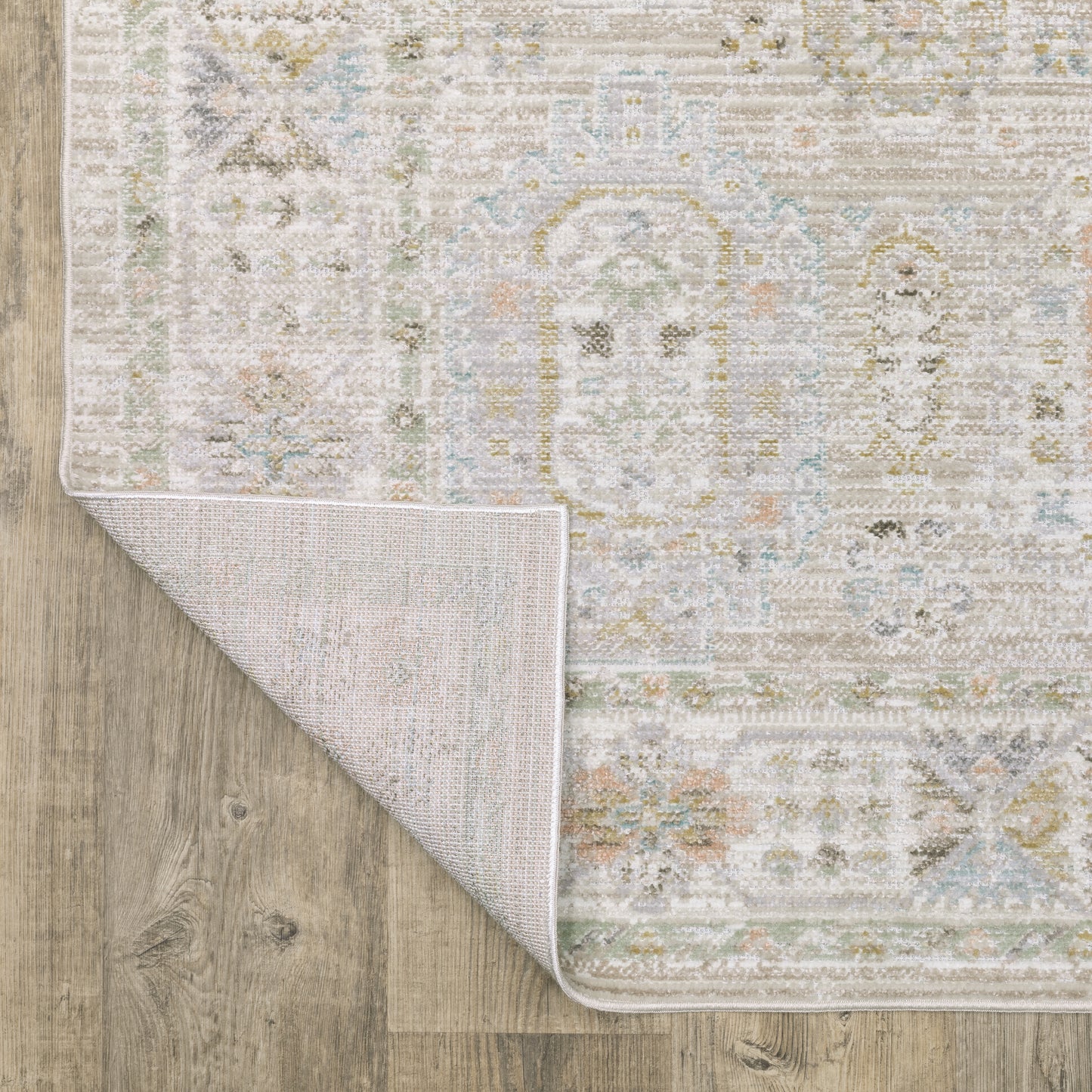 Cavett Floral Beige/ Blue Distressed Cut Pile Rug