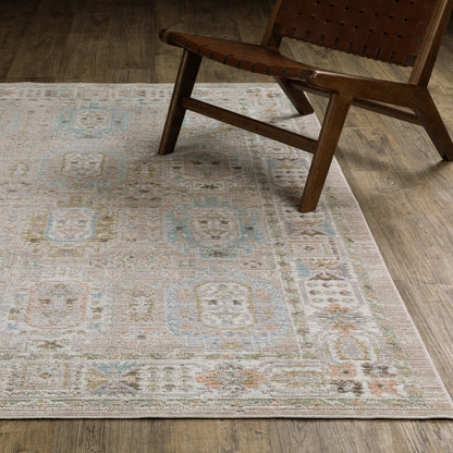 Cavett Floral Beige/ Blue Distressed Cut Pile Rug