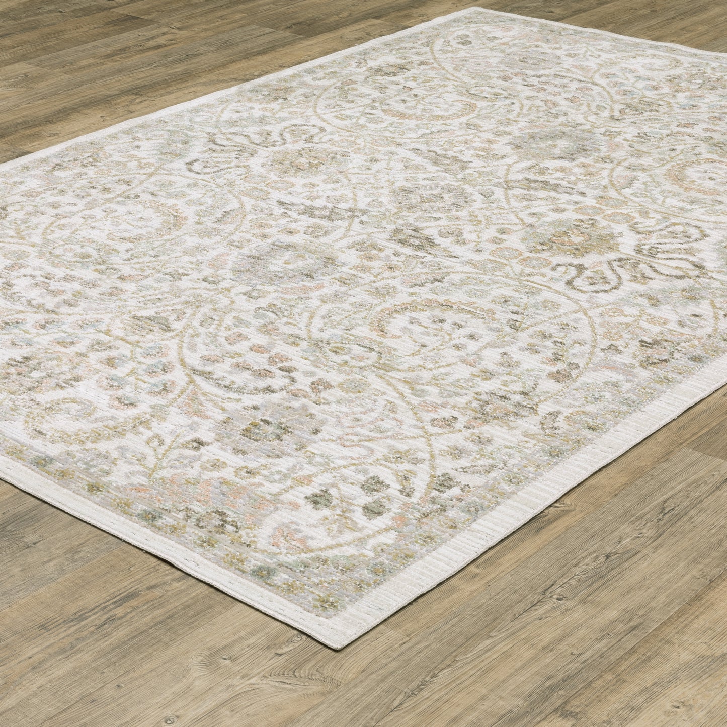 Cavett Floral Ivory/ Gold Distressed Cut Pile Rug