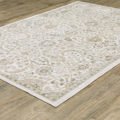 Cavett Floral Ivory/ Gold Distressed Cut Pile Rug