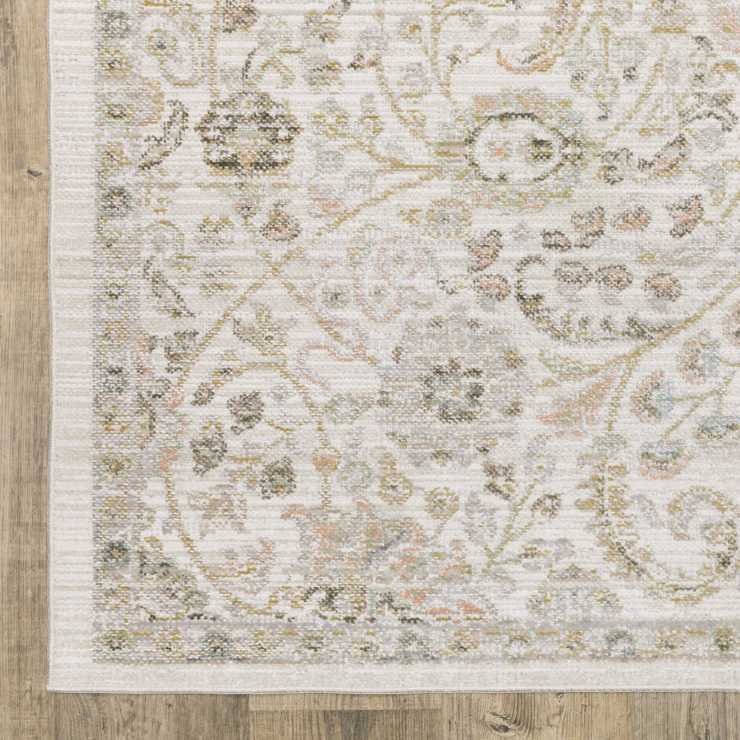 Cavett Floral Ivory/ Gold Distressed Cut Pile Rug