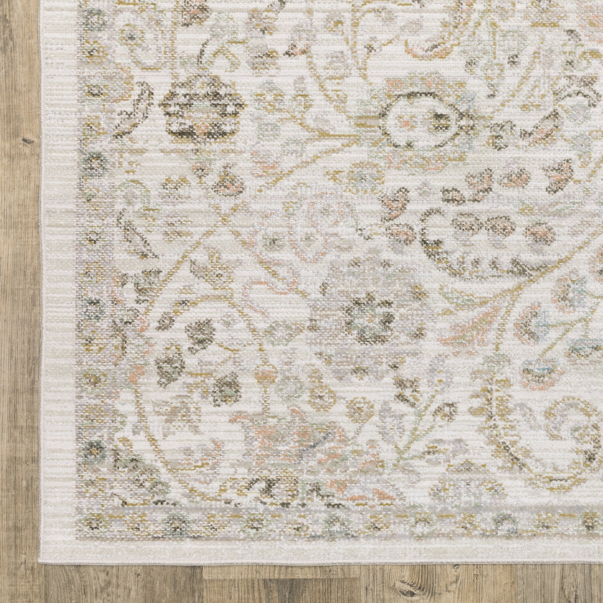 Cavett Floral Ivory/ Gold Distressed Cut Pile Rug