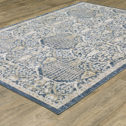 Cavett Distressed Blue/ Gold Floral Cut Pile Rug
