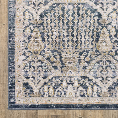 Cavett Distressed Blue/ Gold Floral Cut Pile Rug