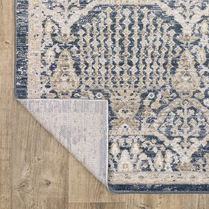 Cavett Distressed Blue/ Gold Floral Cut Pile Rug