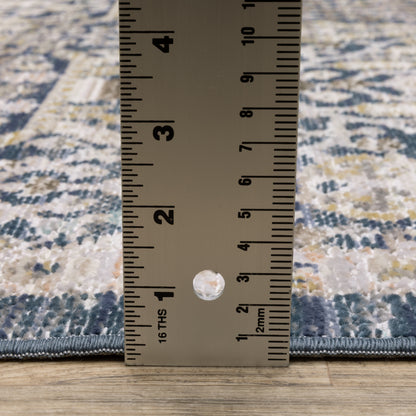 Cavett Distressed Blue/ Gold Floral Cut Pile Rug